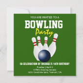 Invitation d'anniversaire pour une soirée de bowli (Devant)