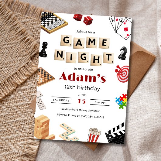 Invitation d'anniversaire pour une soirée de jeux,