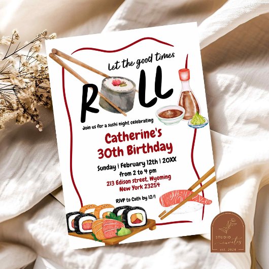 Invitation d'anniversaire pour une soirée de sushi