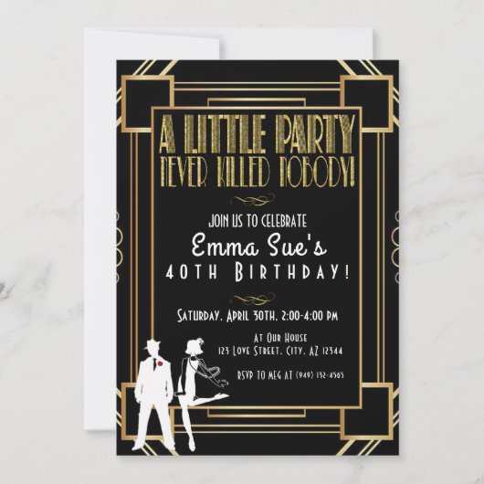 Invitation d'anniversaire pour une soirée Flapper  (Devant)