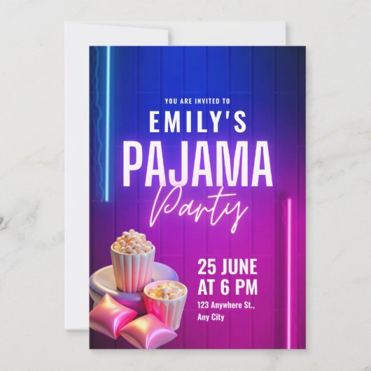 Invitation d'anniversaire pour une soirée pyjama, (Devant)