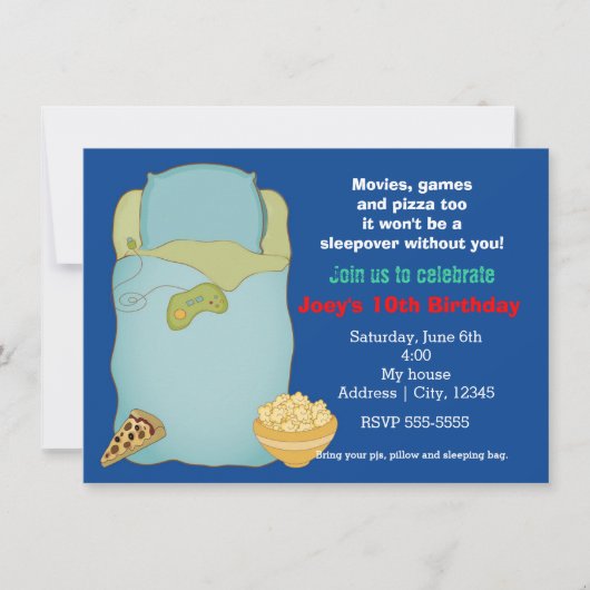 Invitation d'anniversaire pour une soirée pyjama e (Devant)