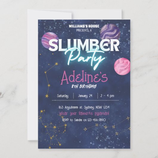 Invitation d'anniversaire pour une soirée pyjama g (Devant)
