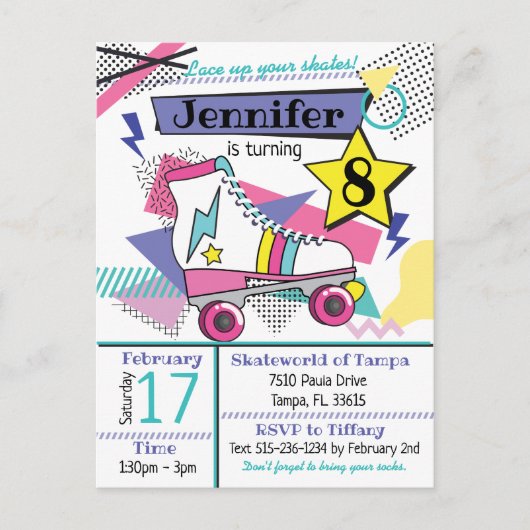Invitation d'anniversaire pour une soirée skate ré (Devant)
