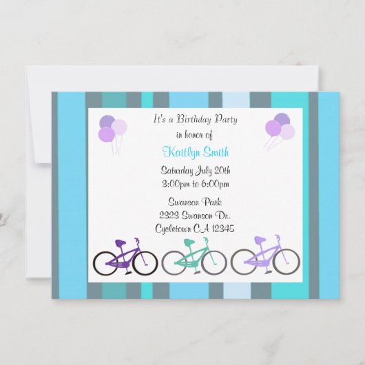 Invitation d'anniversaire pour vélos mignons (Devant)