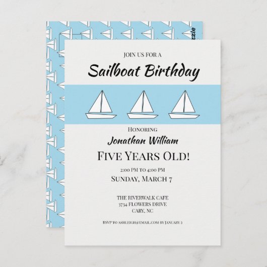 Invitation d'anniversaire pour voilier (Devant / Derrière)