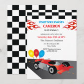  Invitation d'anniversaire pour voiture de course  (Devant / Derrière)