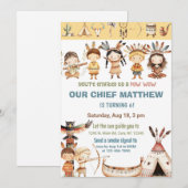 Invitation d'anniversaire Pow Wow pour Amérindiens (Devant / Derrière)