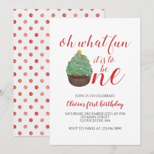 Invitation d'anniversaire premier avec gâteau en f (Devant / Derrière)