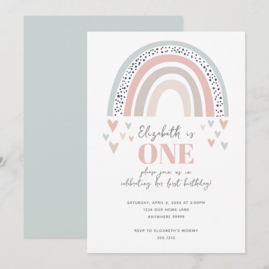 Invitation d'anniversaire premier Boho Rainbow (Devant / Derrière)