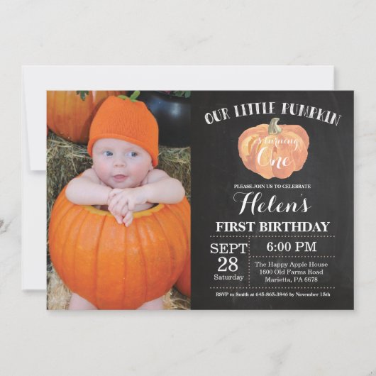 Invitation d'anniversaire premier de citrouille ta (Devant)