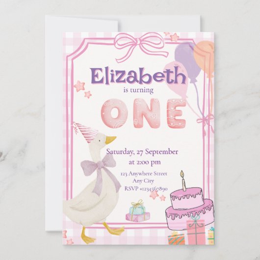 Invitation d'anniversaire premier de la Silly Goos (Devant)