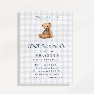 Invitation d'anniversaire premier Gingham Teddy Be