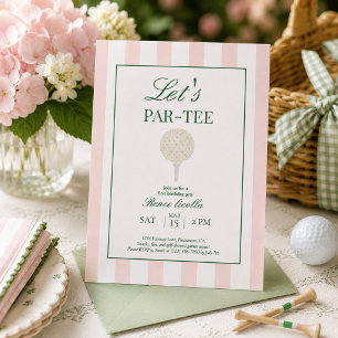Invitation d'anniversaire premier golf rose Let's 