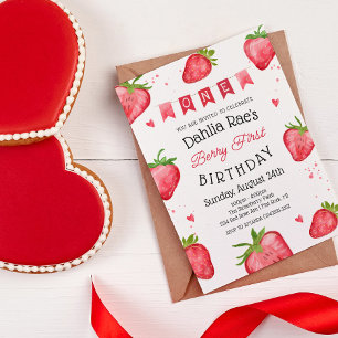 Invitation d'anniversaire première année fraise Be