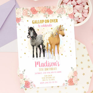 Invitation d'anniversaire Pretty Horses and Flower