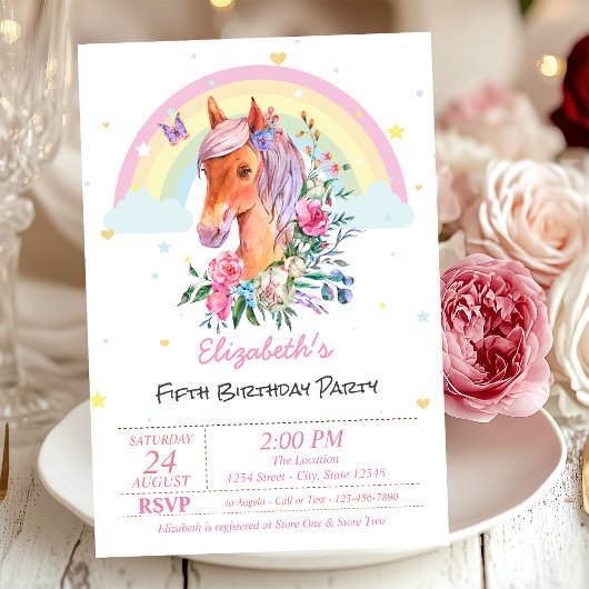 Invitation d'anniversaire Pretty Pony Rainbow Star