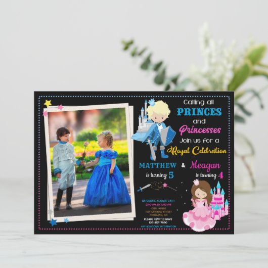 Invitation d'anniversaire Prince et Princesse avec (Debout devant)