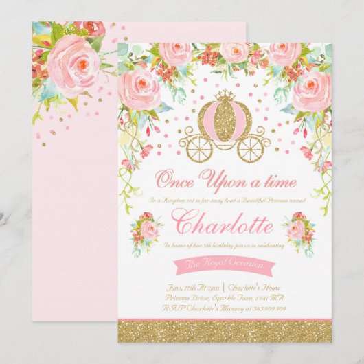 Invitation d'anniversaire Princess Gold Princess (Devant / Derrière)