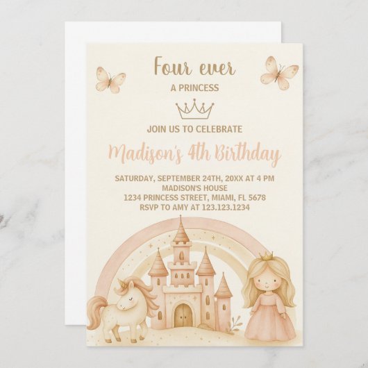 Invitation d'anniversaire princesse avec Castle &  (Devant / Derrière)