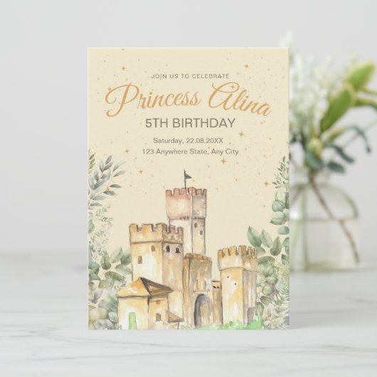 Invitation d'anniversaire Princesse Château Filles (Debout devant)