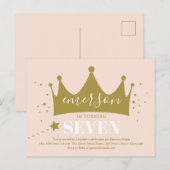 Invitation d'anniversaire princesse couronne rose (Devant / Derrière)