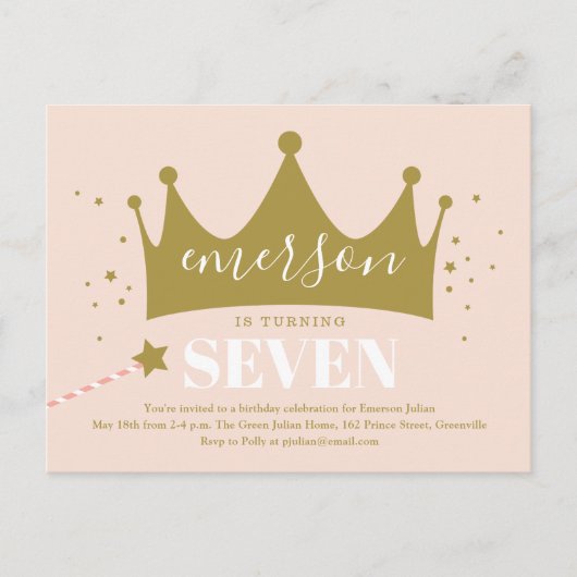 Invitation d'anniversaire princesse couronne rose (Devant)