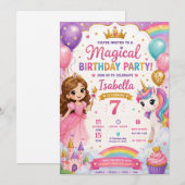 Invitation d'anniversaire Princesse Licorne | Magi (Devant / Derrière)