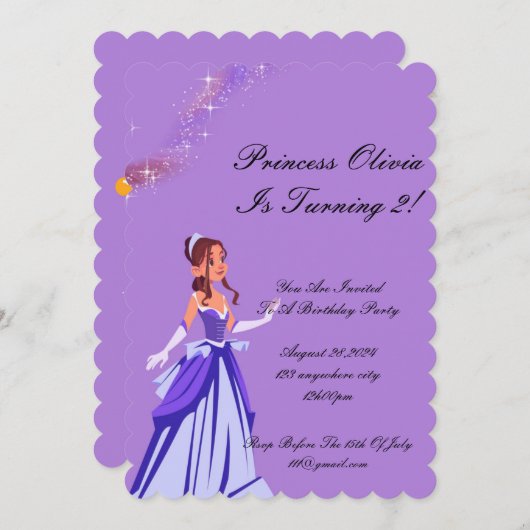 invitation d'anniversaire princesse pour filles (Devant / Derrière)