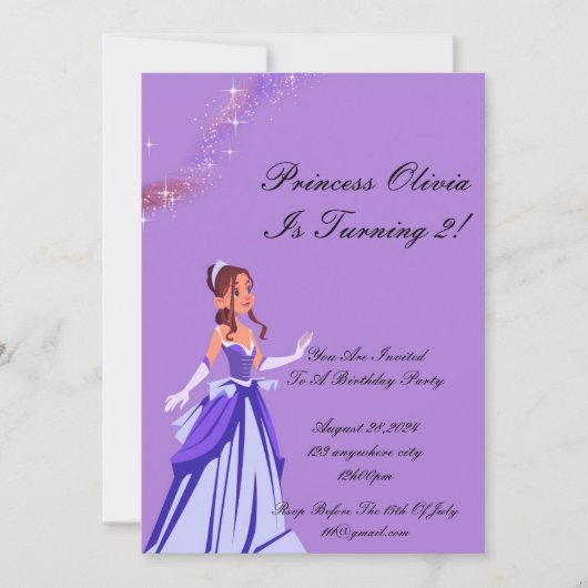 invitation d'anniversaire princesse pour filles (Devant)