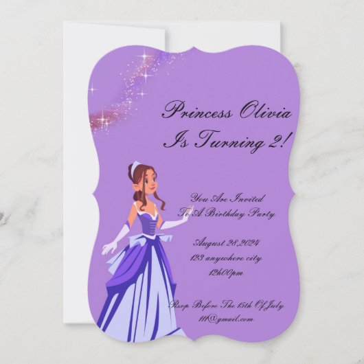 invitation d'anniversaire princesse pour filles (Devant)