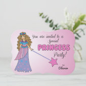 Invitation d'anniversaire Princesse rose avec bagu (Debout devant)