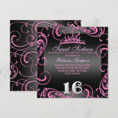 Invitation d'anniversaire Princesse Sweet 16 rose (Devant / Derrière)