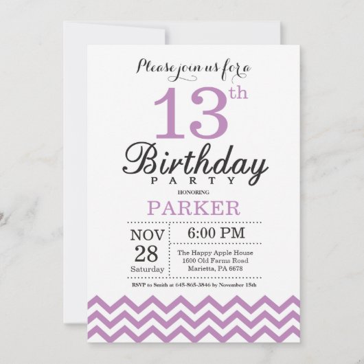 Invitation d'anniversaire Purple Chevron (Devant)