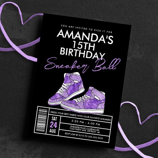 Invitation d'anniversaire Purple Sneaker Ball