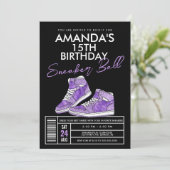 Invitation d'anniversaire Purple Sneaker Ball (Debout devant)