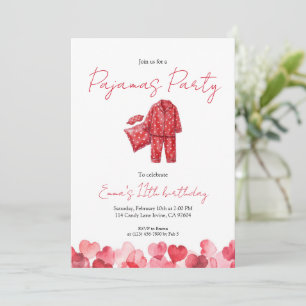 Invitation d'anniversaire Pyjama Cœur Rouge pour S
