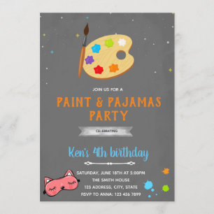 Invitation d'anniversaire pyjama et peinture