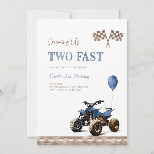 Invitation d'anniversaire QUAD bleu pour 2 ans (Devant)