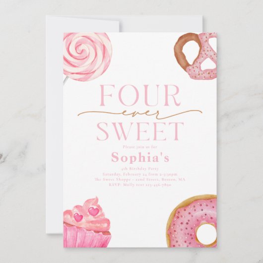 Invitation d'anniversaire quatre fois plus douce (Devant)