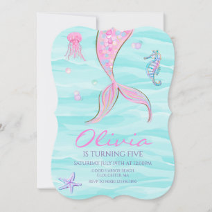 Invitation d'anniversaire Queue de Sirène Sous la 