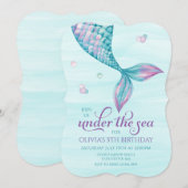 Invitation d'anniversaire Queue de Sirène Sous la  (Devant / Derrière)