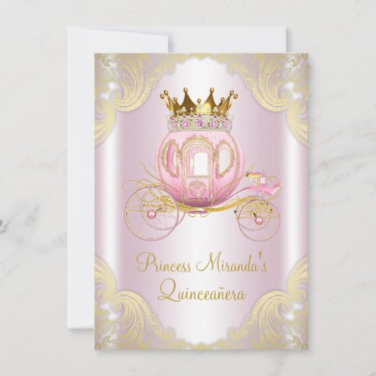 Invitation  d'anniversaire Quinceañera thème princesses Cendr (Devant)