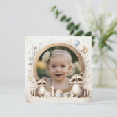 Invitation d'anniversaire Raccoon Cadre photo (Debout devant)