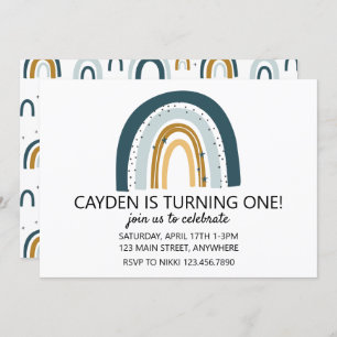 Invitation d'anniversaire Rainbow Blue et brown ga