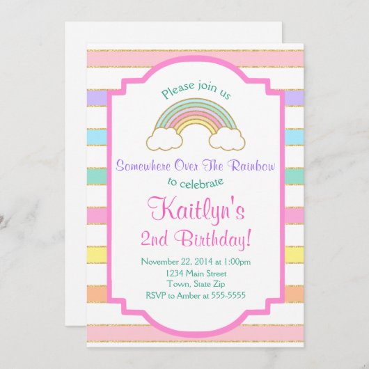 Invitation d'anniversaire Rainbow Invitation de fi (Devant / Derrière)
