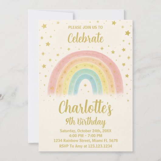Invitation d'anniversaire Rainbow moderne (Devant)