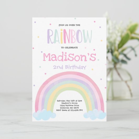 Invitation d'anniversaire Rainbow Pastel Rainbow P (Debout devant)