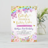 Invitation d'anniversaire Rainbow Pink et Purple B (Debout devant)