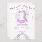 Invitation d'anniversaire Rainbow pour les filles (Devant / Derrière)